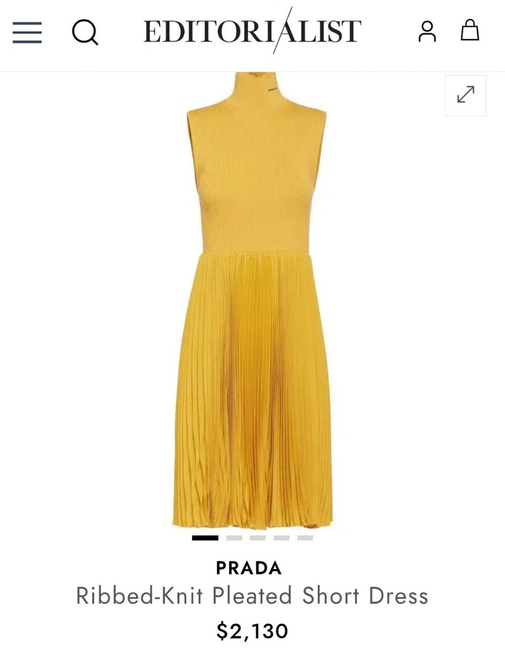 PRADA Ribbed-Knit Pleated Short Dress YELLOW SZ 38 $2130 Italy - Picture 1 of 7